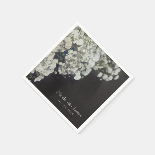 Baby's Breath Bloemen & Donker Rustiek Hout Party Servetten (Hoek)