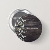 Baby's Breath Bloemen & Donker Rustiek Hout Ronde Button 5,7 Cm (Voorkant /achterkant)