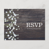 Baby's Breath Bloemen & Donker Rustiek Hout RSVP Uitnodiging Briefkaart (Voorkant)