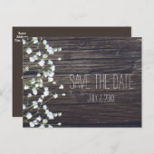 Baby's Breath Bloemen & Donker Rustieke Houten Sav Aankondigingskaart (Voorkant / Achterkant)