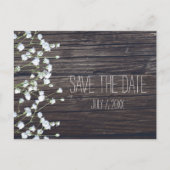 Baby's Breath Bloemen & Donker Rustieke Houten Sav Aankondigingskaart (Voorkant)