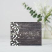 Baby's Breath Bloemen & Donker Rustieke Houten Sav Aankondigingskaart (Staand voorkant)