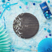 Baby's Breath Bloemen & Donker Rustieke Houten Tro Papieren Bordje (Feest)