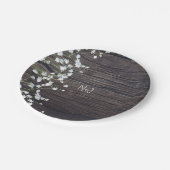 Baby's Breath Bloemen & Donker Rustieke Houten Tro Papieren Bordje (Gekanteld)