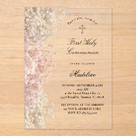 Baby's Breath bloemen Eerste Communie Acryl Uitnodigingen