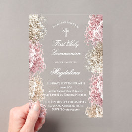 Baby's Breath bloemen |Eerste Communie Acryl Uitnodigingen