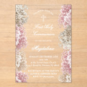 Baby's Breath bloemen |Eerste Communie Acryl Uitnodigingen (Voorkant)