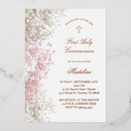 Baby's Breath bloemen Eerste Communie Folie Uitnodiging
