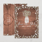 Baby's Breath Bloemen & Hout Elegant Save the Date Aankondigingskaart (Voorkant / Achterkant)