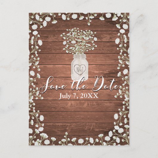 Baby's Breath Bloemen & Hout Elegant Save the Date Aankondigingskaart (Voorkant)