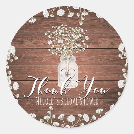 Baby's Breath Bloemen & Hout Elegante Rustieke gun Ronde Sticker (Voorkant)