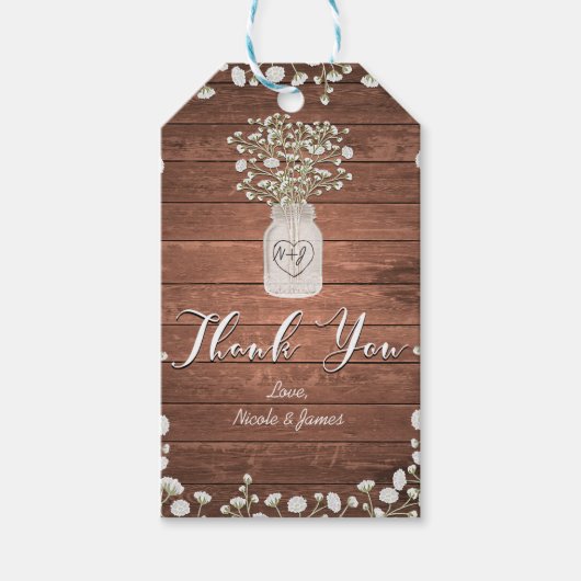 Baby's Breath Bloemen & Hout Rustieke bruiloft gun Cadeaulabel (Voorkant)