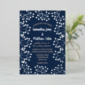 Baby's Breath Bloemen Marine Blauw Goud Folie Huwe Folie Uitnodiging (Staand Voorkant)