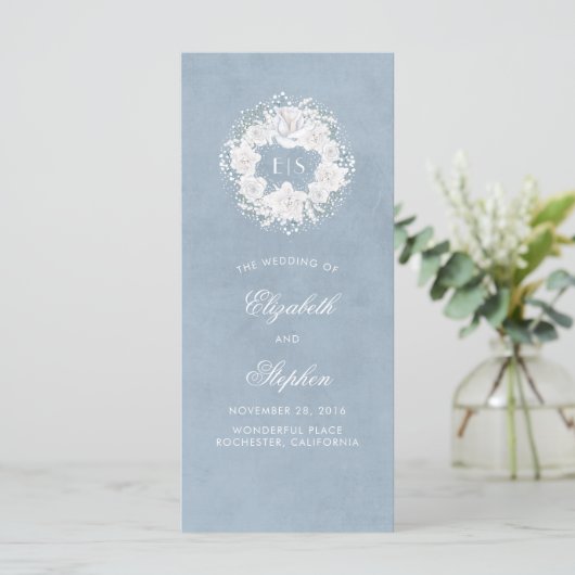Baby's Breath Bloemen Monogram Stoffig Blauw Progr Programmakaart (Staand voorkant)