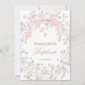 baby's breath bloemen roze strik Doop Kaart (Voorkant)