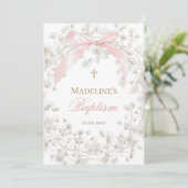 baby's breath bloemen roze strik Doop Kaart (Staand voorkant)
