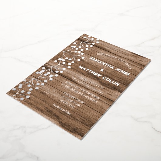 Baby's Breath Bloemen Wilde Bloem Goud Folie Bruil Folie Uitnodiging (Gedraaid)