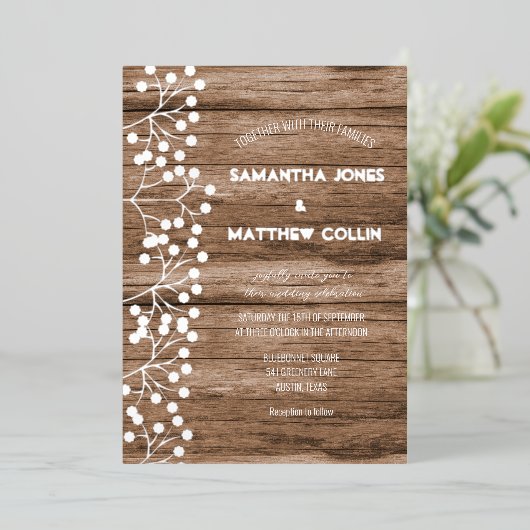 Baby's Breath Bloemen Wilde Bloem Goud Folie Bruil Folie Uitnodiging (Staand Voorkant)