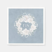 Baby's Breath Bloemen Wit en Stoffig Blauw Servetten (Voorkant)