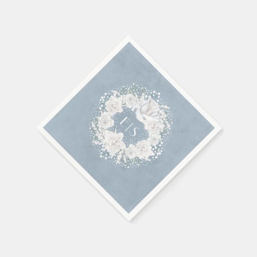 Baby's Breath Bloemen Wit en Stoffig Blauw Servetten (Hoek)