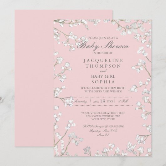 Baby's Breath Bloemenkrans Rustieke Meisje Baby Sh Kaart (Voorkant / Achterkant)