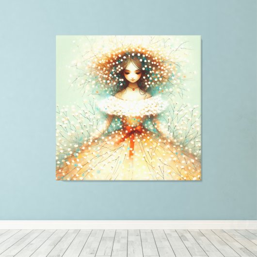 Baby's Breath Bloemenmeisje Canvas Afdruk (Insitu (Houten vloer))