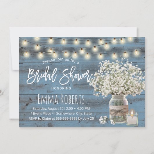 Baby's Breath Bloemenpot Stof Blauw Bruidsfeest Kaart (Voorkant)