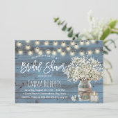 Baby's Breath Bloemenpot Stof Blauw Bruidsfeest Kaart (Staand voorkant)