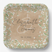 Baby's Breath Bloemige Rustieke Boho Boerderij Bru Papieren Bordje (Voorkant)