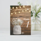 Baby's Breath Bloemige Rustieke Mason Jar Tafelnum Kaart (Staand voorkant)