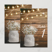 Baby's Breath Bloemige Rustieke Mason Jar Tafelnum Kaart (Voorkant / Achterkant)