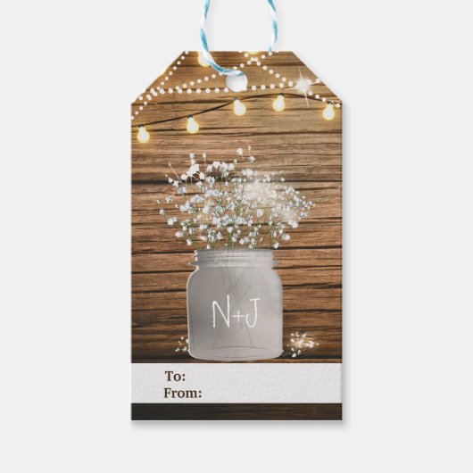 Baby's Breath bloemstuk in een rustieke pot & lich Cadeaulabel (Voorkant)