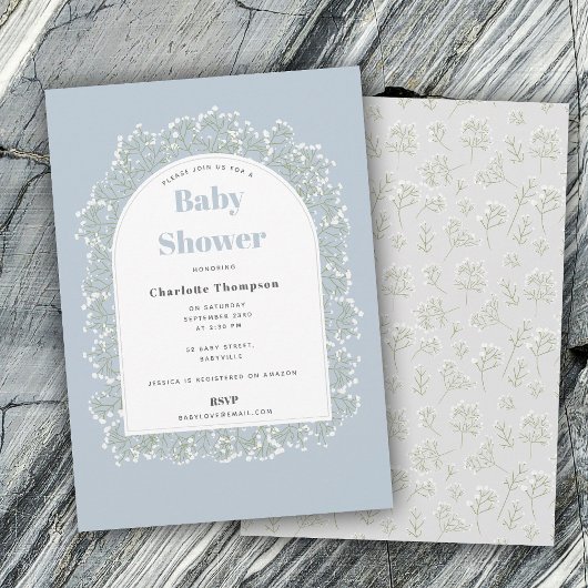 Baby's Breath Blue Boy Gypsophila Baby Shower Kaart