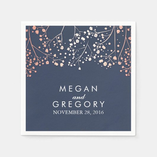 Baby's Breath Blush en Navy Bloemen Bruiloft Servetten (Voorkant)
