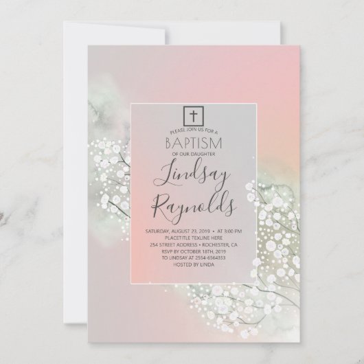 Baby's Breath Blush Roze Bloemen Meisjes Doop Kaart (Voorkant)