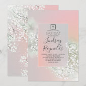 Baby's Breath Blush Roze Bloemen Meisjes Doop Kaart (Voorkant / Achterkant)