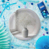 Baby's Breath Bouquet In White Vase Papieren Bordje (Feest)