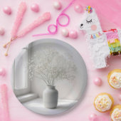 Baby's Breath Bouquet In White Vase Papieren Bordje (Feest)