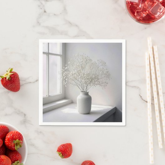 Baby's Breath Bouquet In White Vase Servet (Insitu)