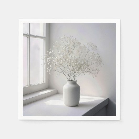 Baby's Breath Bouquet In White Vase Servet (Voorkant)
