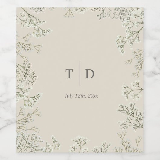 Baby's Breath Bruiloft Monogram Wijn Etiket (Enkel label)