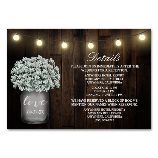 Babys Breath Bruiloft Receptie Accommodatie Kaarte Kaart (Voorkant)