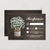 Baby's Breath Burlap Mason Jar Bruiloft RSVP Kaart (Voorkant / Achterkant)