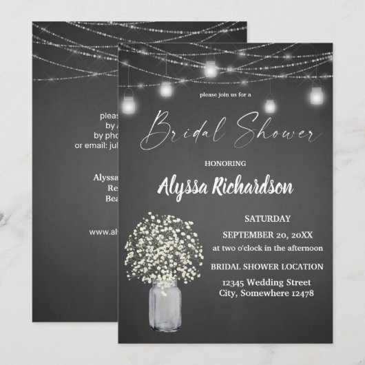 Babys Breath Chalk G & String Lights Vrijgezellenf Kaart (Voorkant / Achterkant)