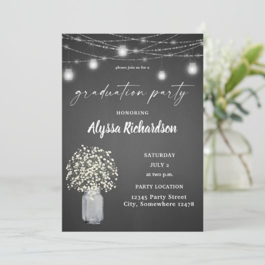 Babys Breath Chalkboard Graduation Party Kaart