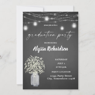 Babys Breath Chalkboard Graduation Party Kaart