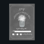 Baby's Breath Chalkboard Mason Jar RSVP Kaartje<br><div class="desc">Een rustieke en elegante bruiloft r.s.v.p. uitnodiging met een illustratie van een metselaar pot van baby's adem over een krijtbord geïnspireerde achtergrond.</div>