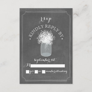 Baby's Breath Chalkboard Mason Jar RSVP Kaartje