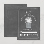 Baby's Breath Chalkboard Mason Jar RSVP Kaartje (Voorkant / Achterkant)