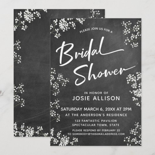 Baby's Breath Chalkboard Modern Vrijgezellenfeest Kaart (Voorkant / Achterkant)